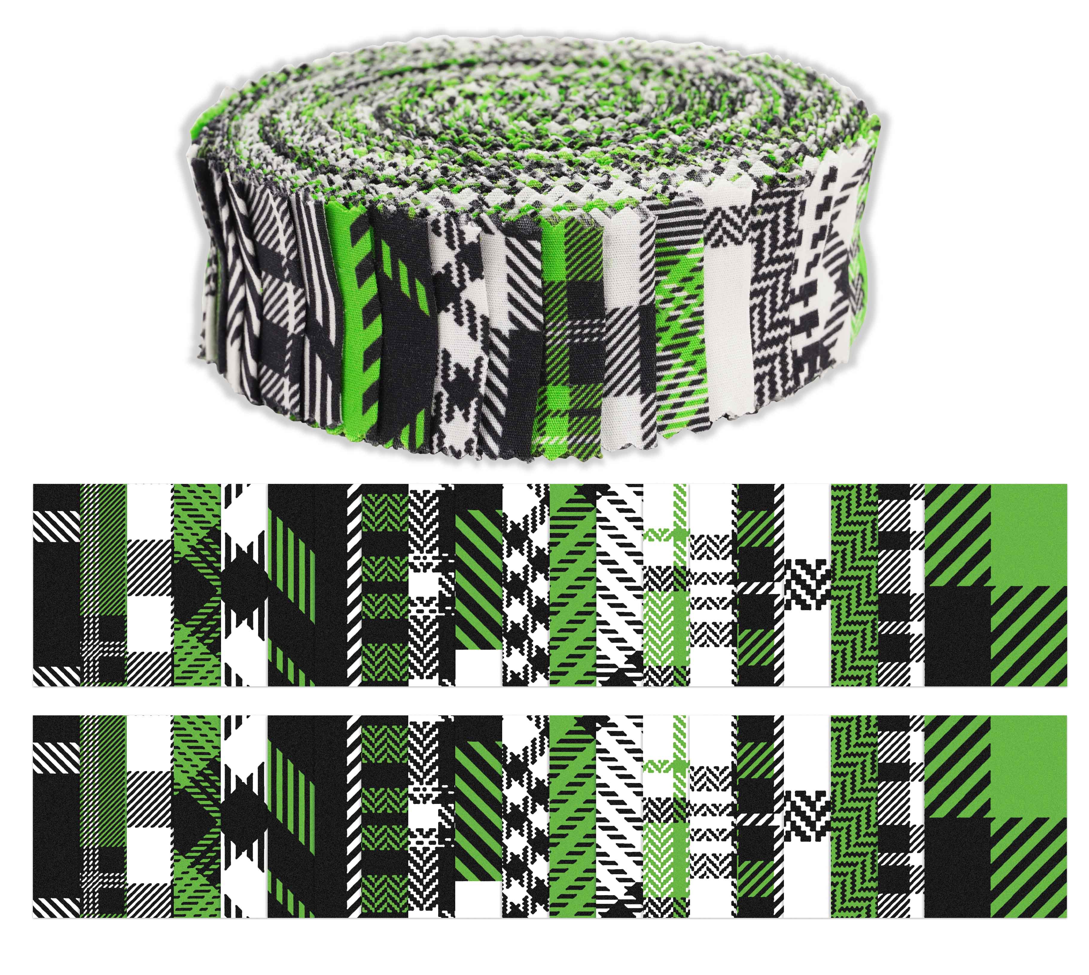 Soimoi 40Pcs Check \u0026 Tartan Print Precut Fabrics Strips Roll Up 1.5x42inches Cotton Jelly Rolls For Quilting - Green \u0026 Black